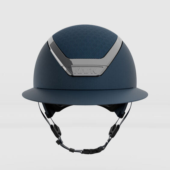 KASK Equestrian Star Lady Chrome Helmet - Navy with Silver frame, front view | Malvern Saddlery