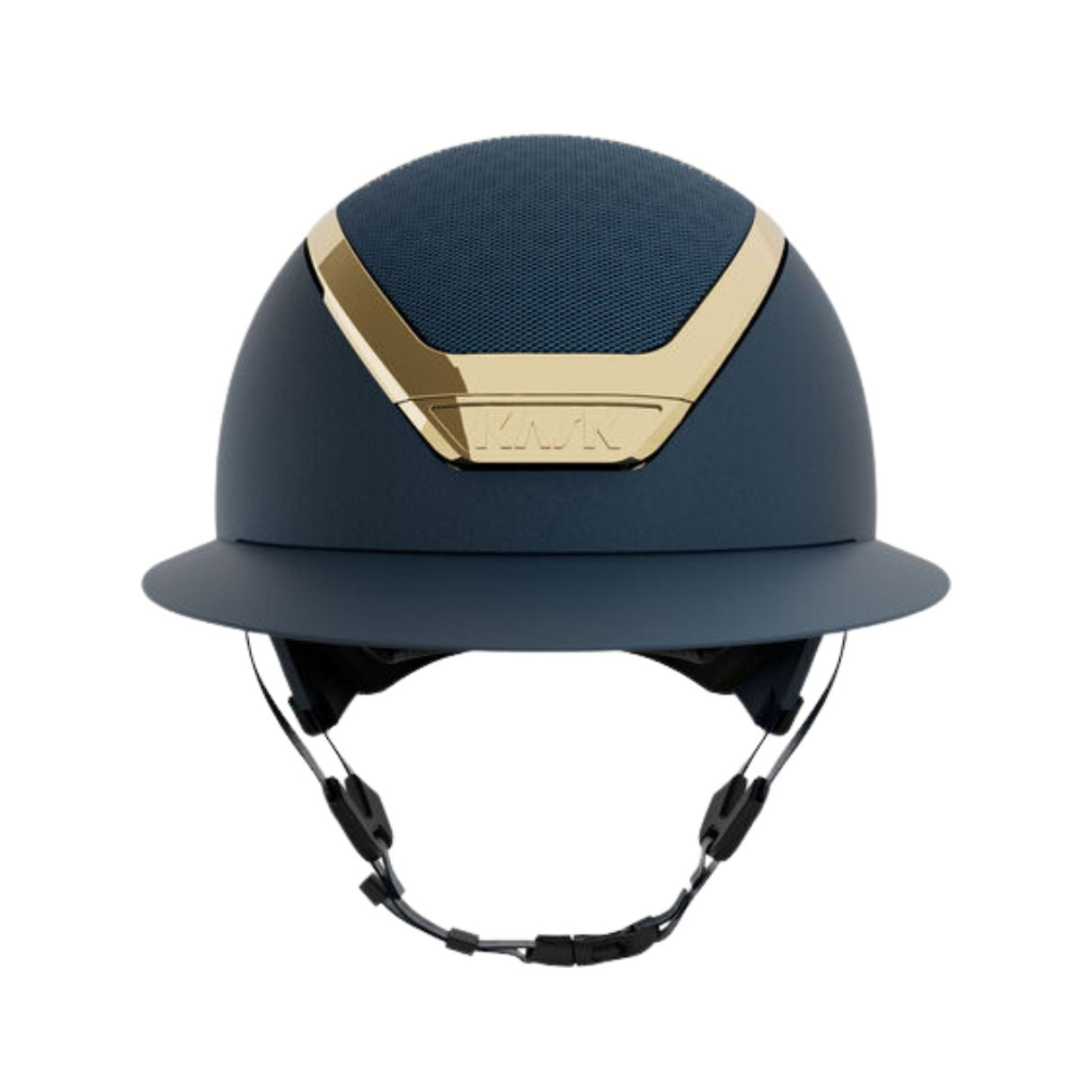 KASK Star Lady Chrome Equestrian Helmet -Navy/Gold; front view on white background | Wide Brim Helmets | Malvern Saddlery