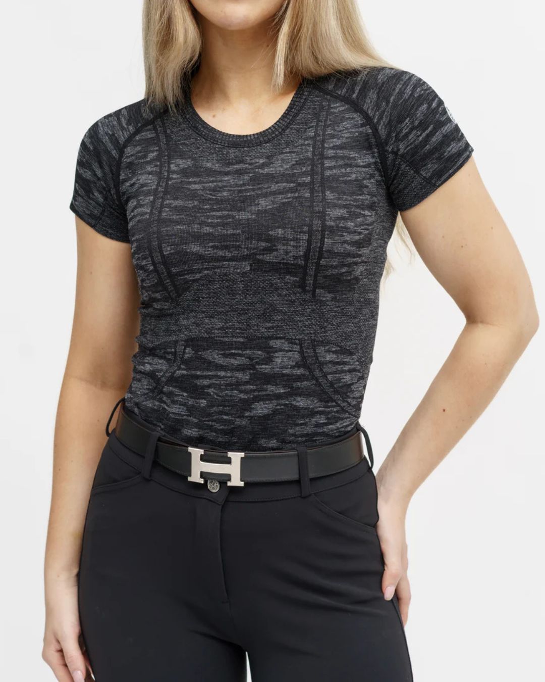 TKEQ Kennedy Short Sleeve Seamless Women's Athletic Shirt- Black Camo | Malvern Saddlery