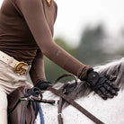 TKEQ Kennedy Seamless 2.0 Long Sleeve Performance Shirt - Espresso, cropped image shown on rider on white horse | Malvern Saddlery