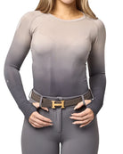 TKEQ Kennedy Seamless 2.0 Long Sleeve Shirt - Silver Ombre; shown on woman white background | Athleisure | Malvern Saddlery