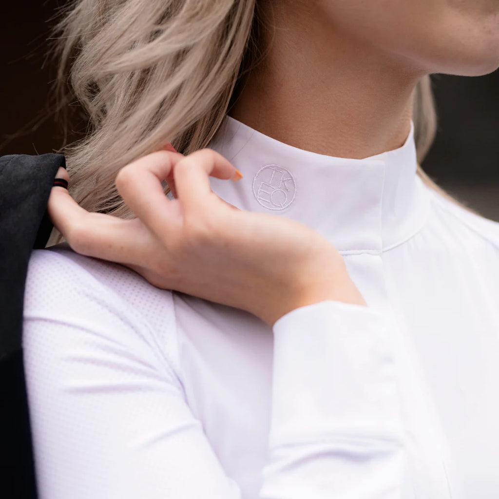 TKEQ Sloan Competition Shirt - White, collar detail | Malvern Saddlery