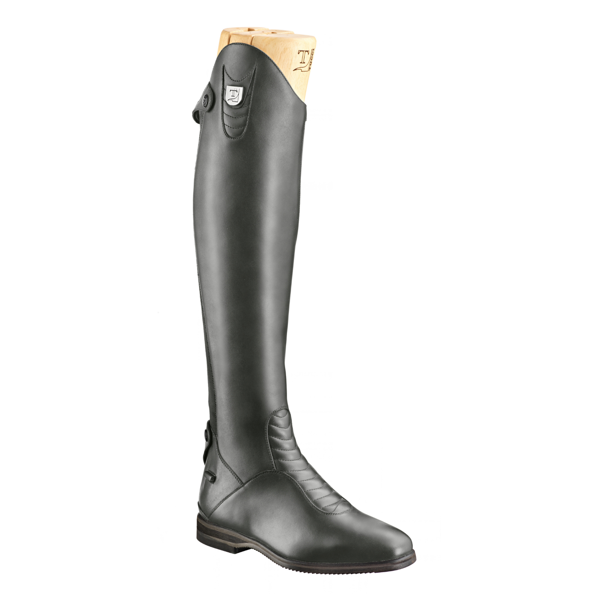 Tucci Harley Italian grey leather tall riding boots featuring motorcycle-style padded front and rear zipper