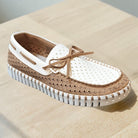 Ilse Jacobsen Tulip Sailor Shoe 3002 - latte, white loafer | Malvern Saddlery