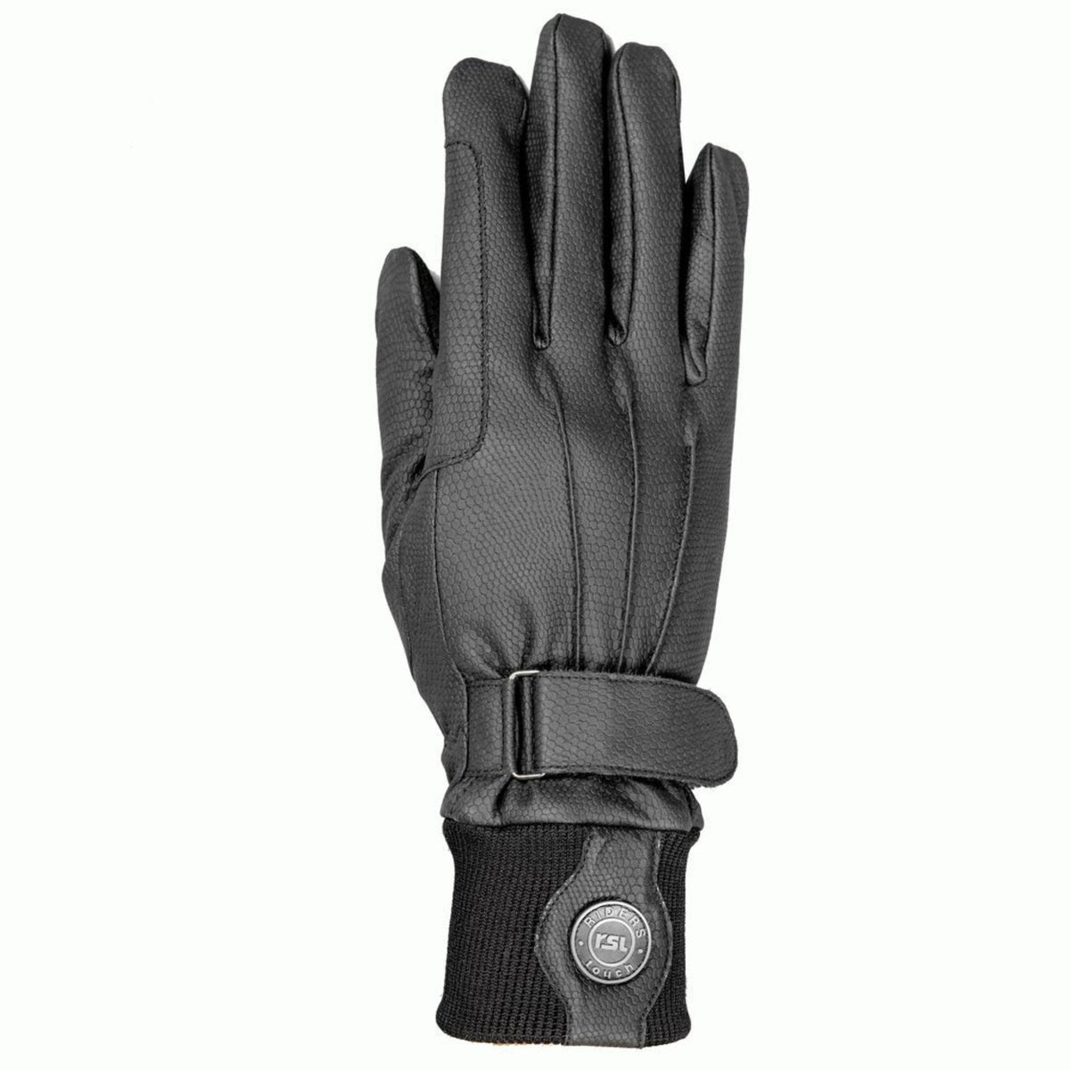 Black USG Riga winter riding gloves with Thinsulate lining and adjustable wrist strap for cold-weather equestrian use