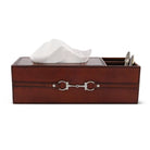 Premium Leather Bit Tissue Box; shown with tissues, pens on white background | Equestrian Style Home Decor | Malvern Saddlery