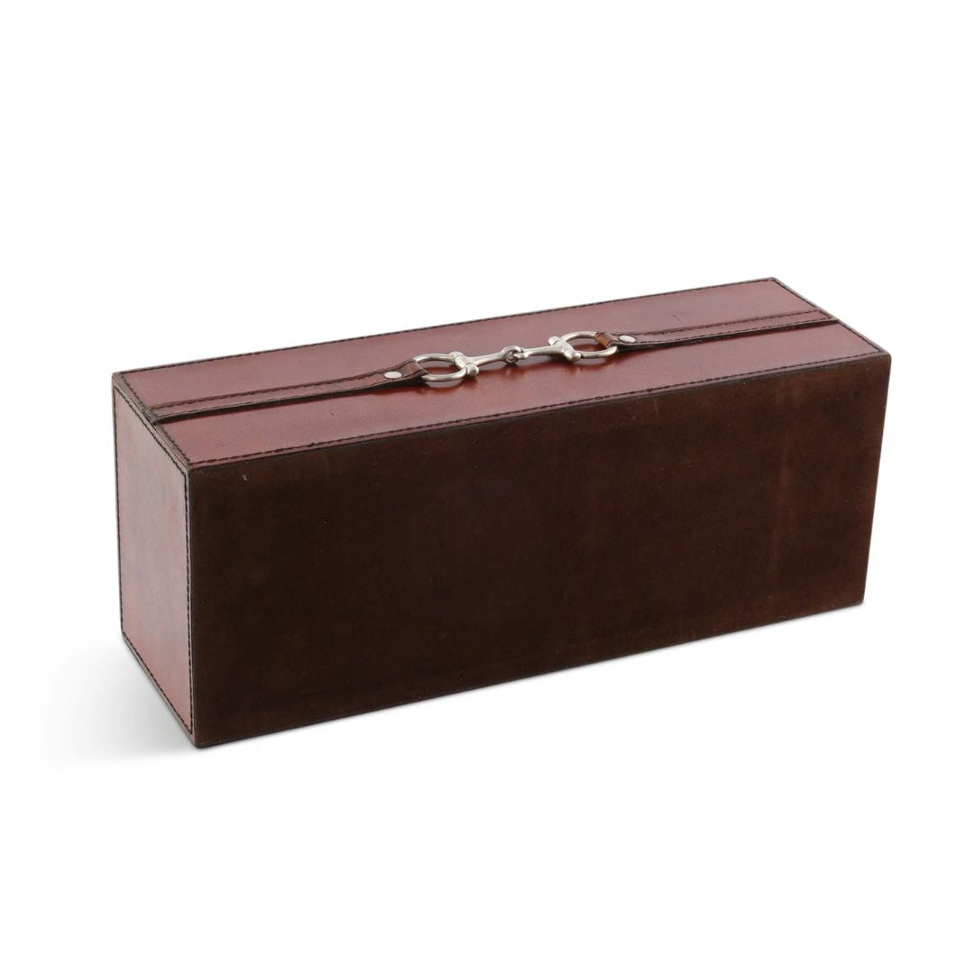 Premium Leather Bit Tissue Box; view of bottom shown on white background | Equestrian Style Home Decor | Malvern Saddlery