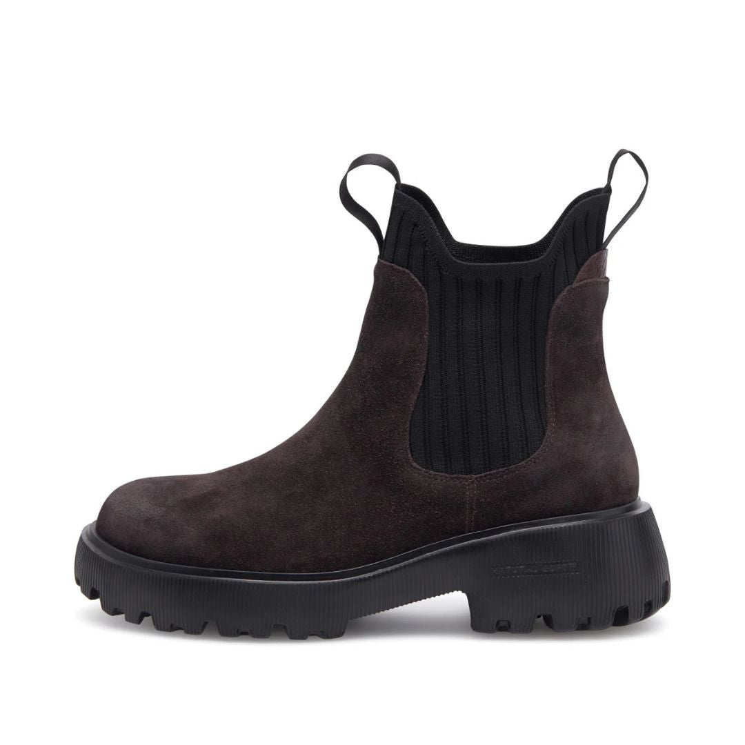 Woden Isabella Suede Boot - Chocolate brown on white background | Ladies Short Boots | Malvern Saddlery