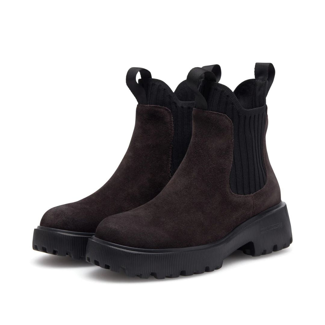 Woden Isabella Suede Boots - Chocolate brown - pair shown on white background | Ladies Short Boots | Malvern Saddlery