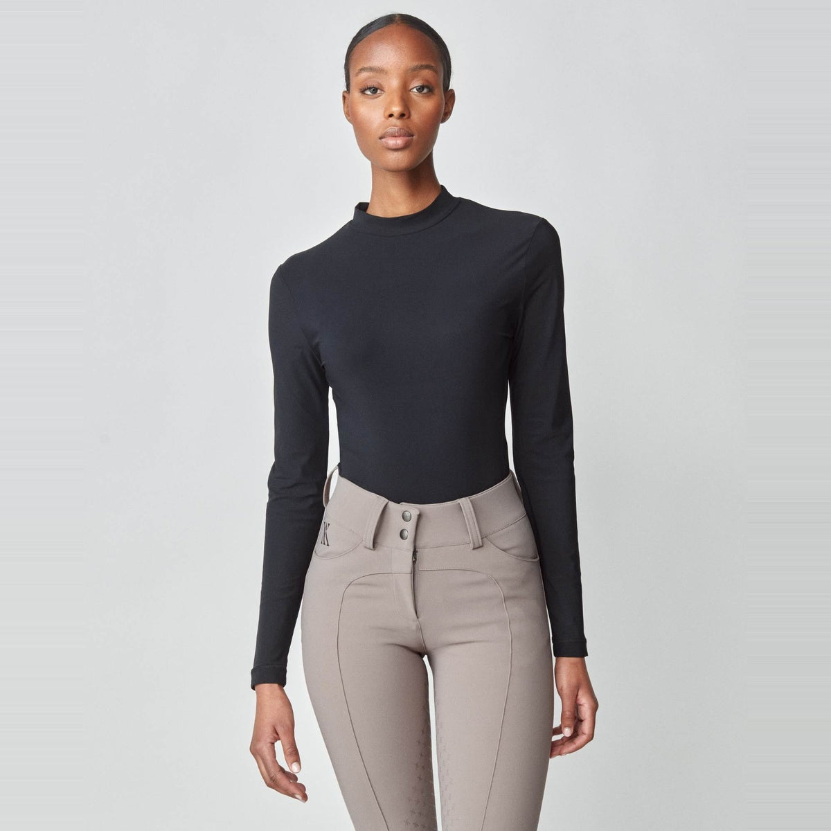 Yagya Women's Lightweight Long Sleeve Riding Top - Black, front | Malvern Saddlery