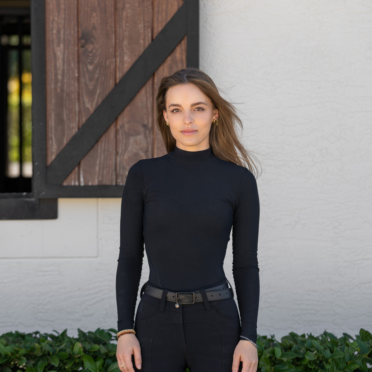 Yagya Women's Lightweight Long Sleeve Riding Top - Black, at the barn | Malvern Saddlery