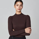 Yagya Women's Lightweight Long Sleeve Riding Top - Dark Brown, close-up | Malvern Saddlery