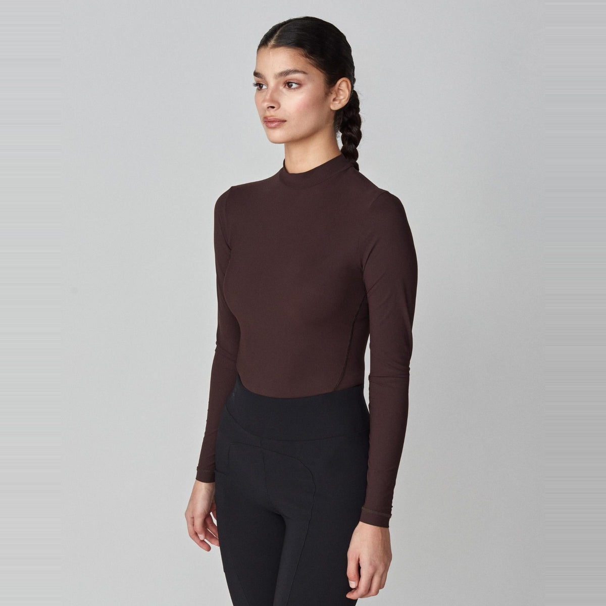 Yagya Women's Lightweight Long Sleeve Riding Top - Dark Brown, side | Malvern Saddlery