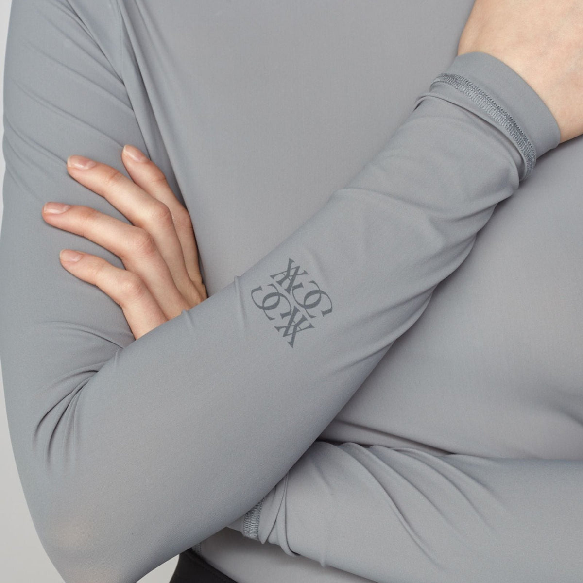 Yagya Women's Lightweight Long Sleeve Riding Top - Stone, sleeve logo | Malvern Saddlery