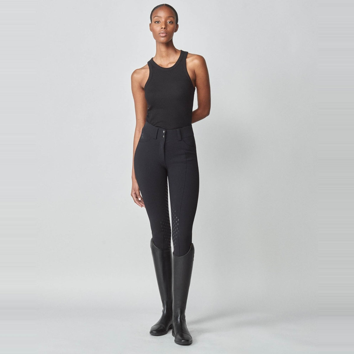 Yagya Women's Performance Knee Grip Breeches - Black, front | Malvern Saddlery