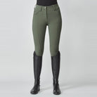 Yagya Women's Performance Knee Grip Breeches - Green, front close-up | Malvern Saddlery