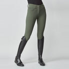 Yagya Women's Performance Knee Grip Breeches - Green, side close-up | Malvern Saddlery