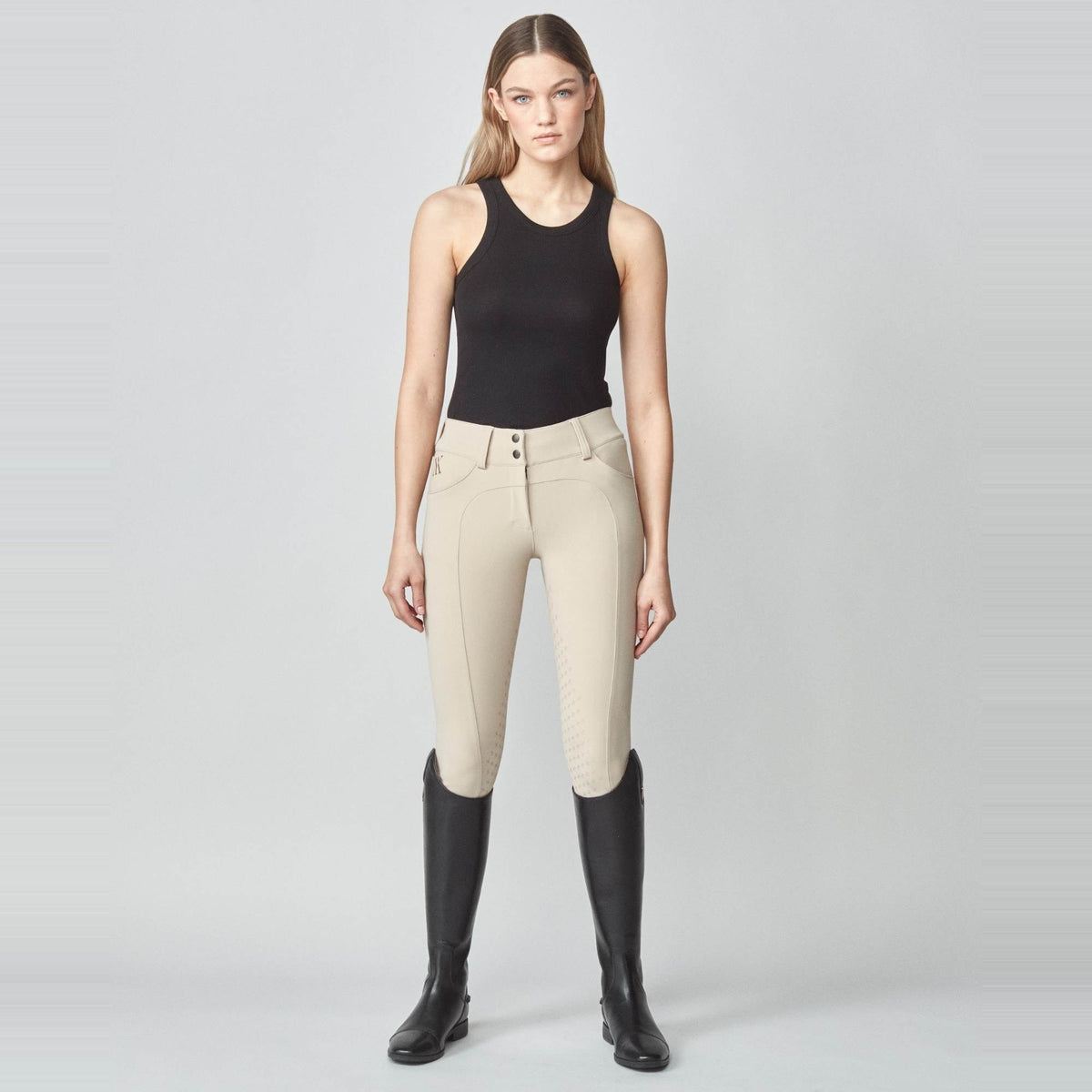 Yagya Women's Performance Knee Grip Breeches - Tan, front | Malvern Saddlery