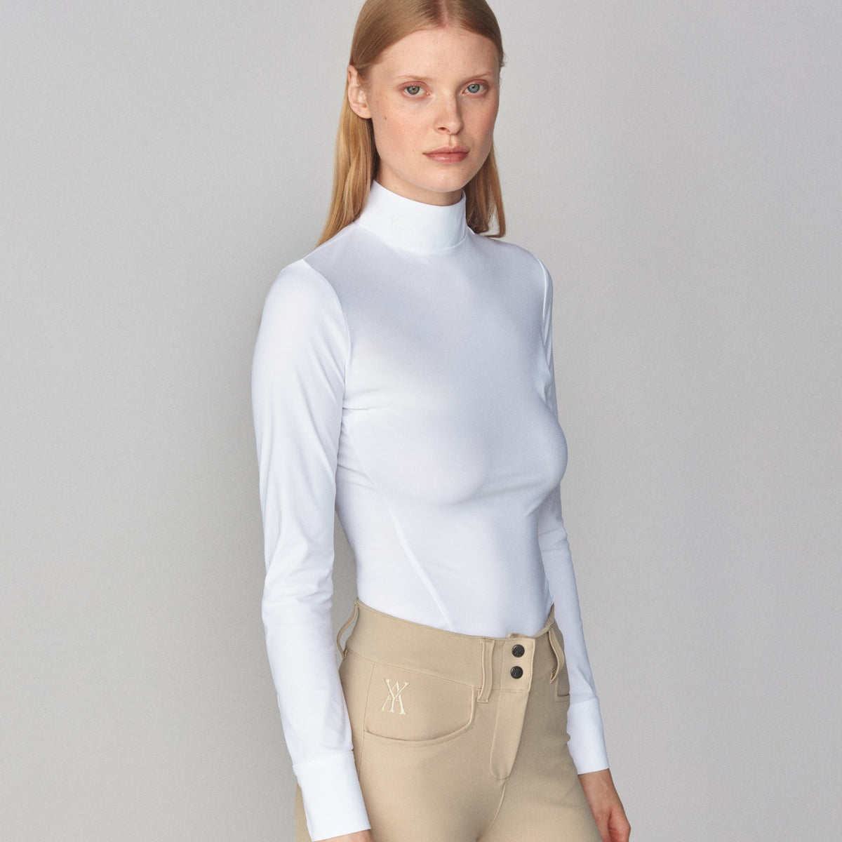 Yagya Women's Timeless Show Shirt - White, close-up | Malvern Saddlery