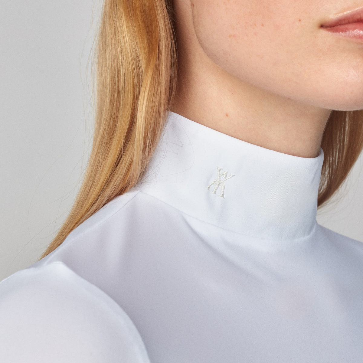 Yagya Women's Timeless Show Shirt - White, collar logo | Malvern Saddlery