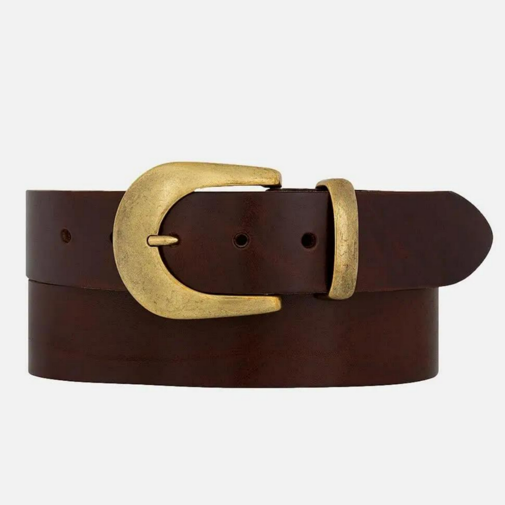 Brown Leather Belt - Gold Horseshoe Buckle | Malvern Saddlery