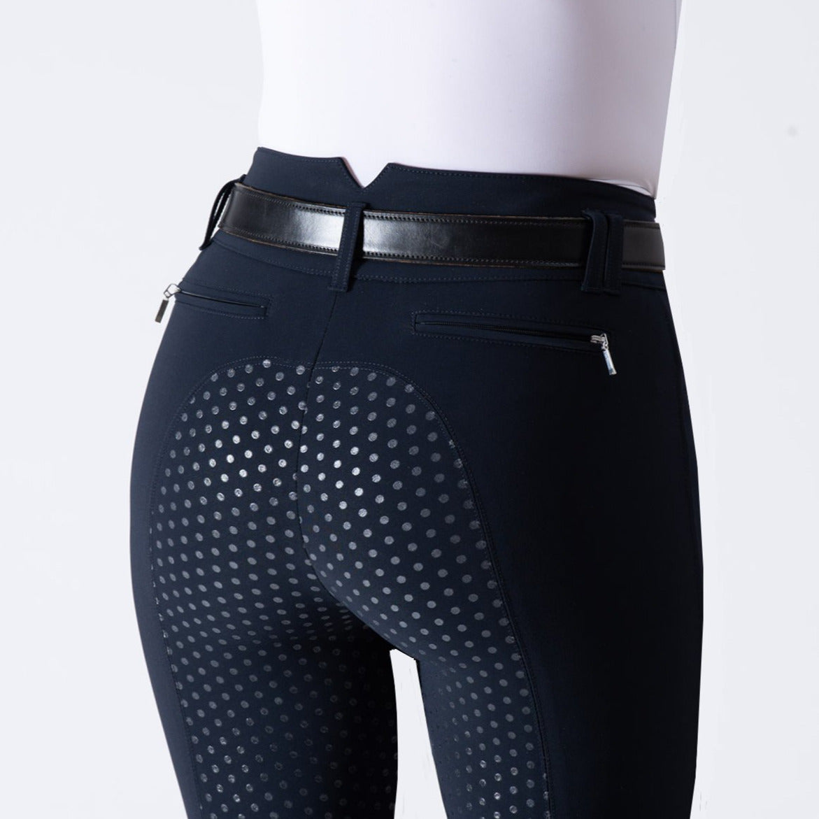 Shop EGO7 High Waisted Full Seat Breech - Navy, back seat detail | Malvern Saddlery