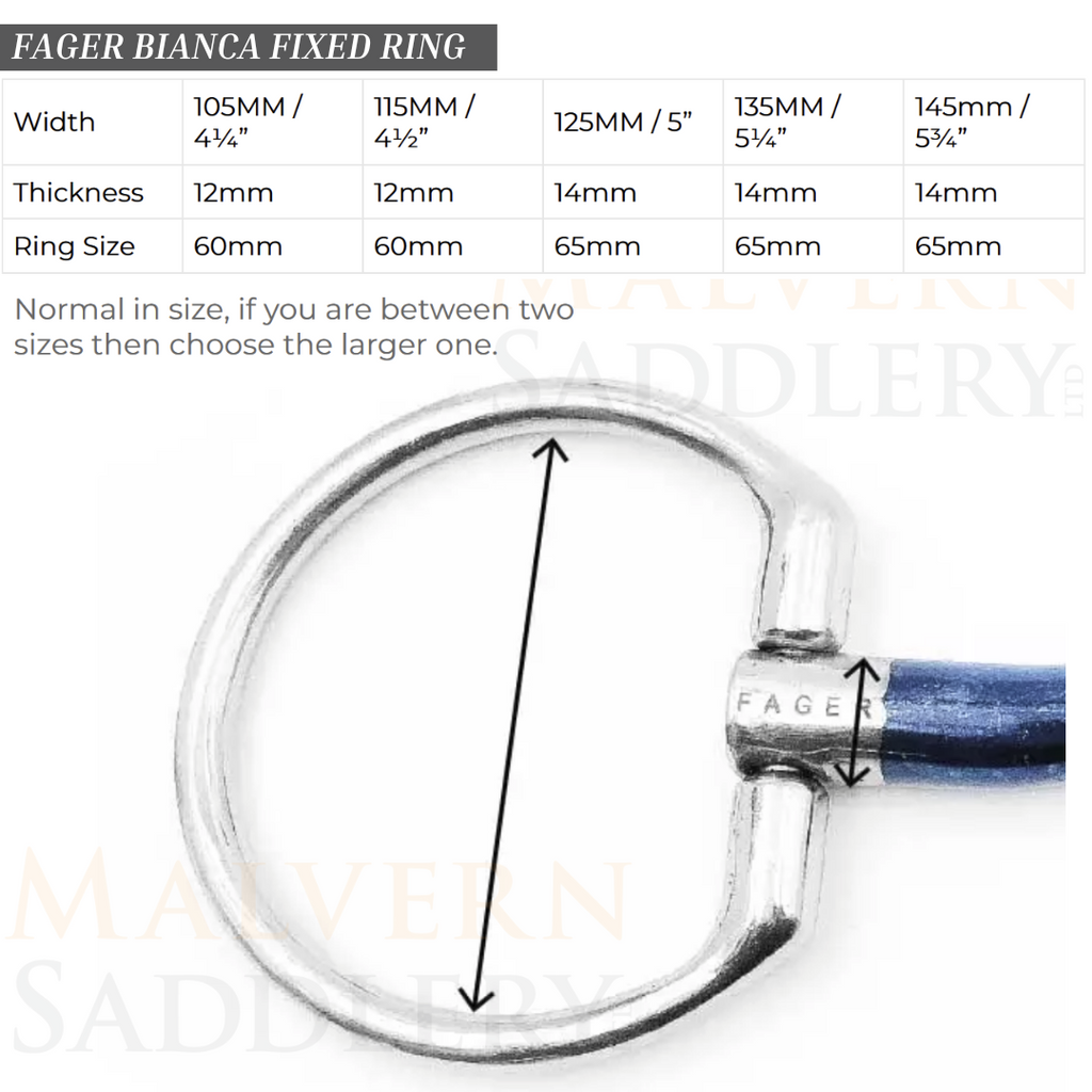 Fager Bianca Fixed Ring Bit Sizing | Malvern Saddlery