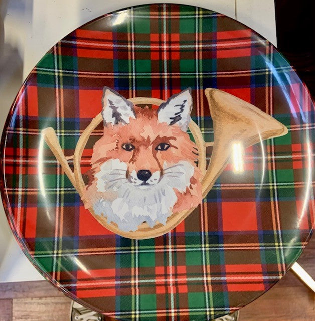Fox & Horn Plaid Dinner Plate | Malvern Saddlery