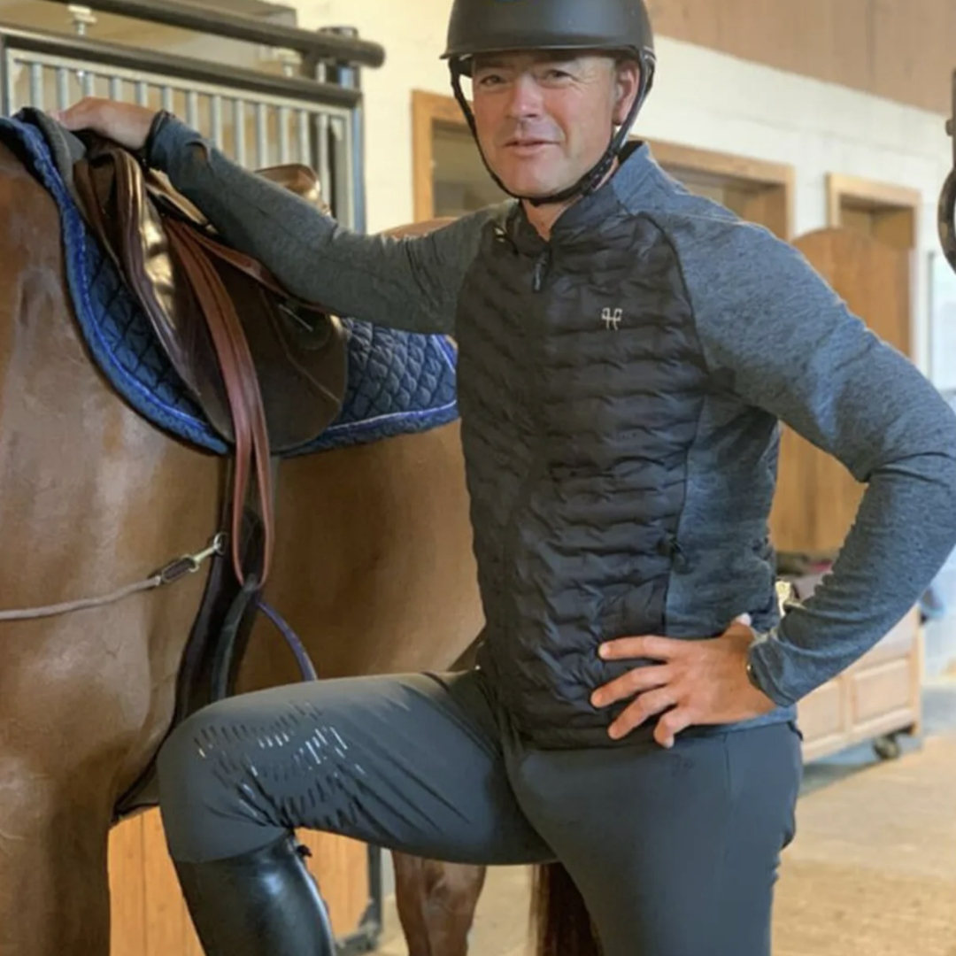 Horse Pilot Mens Storm Jacket - Black/Blue, on rider | Malvern Saddlery
