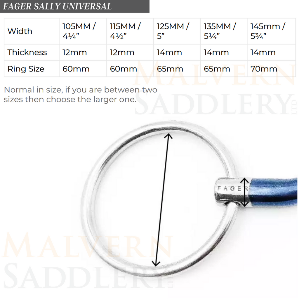 Fager Sally Titanium Universal Cheek Bit Sizing | Malvern Saddlery