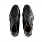 EGO7 Gemini black leather equestrian riding paddock boots top-down overhead view showing front laces, elastic side panels, and stitched toe cap